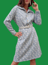 Charger l'image dans la galerie, Robe vintage Isabelle - Tissu texturé imprimé feuillage. Taille L, 40, 42. Trévira 2000.