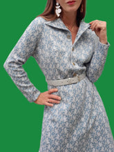 Charger l'image dans la galerie, Robe vintage Isabelle - Tissu texturé imprimé feuillage. Taille L, 40, 42. Trévira 2000.