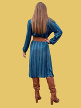 Charger l'image dans la galerie, Robe vintage Renée - Bleu canard, col mao boutonné. Taille M, 38, 40. Christine Laure