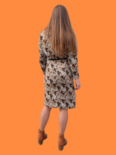 Charger l'image dans la galerie, Robe vintage Éléonore - Imprimé fleuri marron et beige. Taille M, 38, 40.