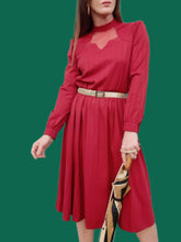 Charger l'image dans la galerie, Robe vintage Laura - Empiècement de dentelle, rayée rouille. Taille M, 38, 40.