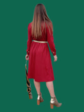 Charger l'image dans la galerie, Robe vintage Laura - Empiècement de dentelle, rayée rouille. Taille M, 38, 40.