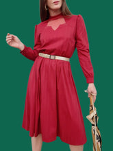 Charger l'image dans la galerie, Robe vintage Laura - Empiècement de dentelle, rayée rouille. Taille M, 38, 40.