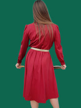 Charger l'image dans la galerie, Robe vintage Laura - Empiècement de dentelle, rayée rouille. Taille M, 38, 40.