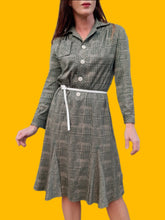 Charger l'image dans la galerie, Robe vintage Aglaë - Verte et beige mouchetée. Taille L, 40, 42. Sora Couture.