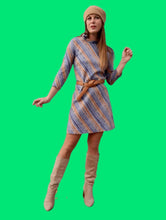 Charger l'image dans la galerie, Robe vintage Josiane - Rayures abstraites. Taille S, 36, 38. 3 Suisses. Made in France