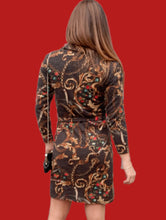 Charger l'image dans la galerie, Robe vintage Marge - Imprimé foulard marron et beige. Taille XS, 34, 36.