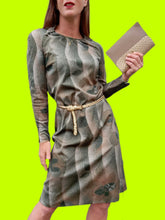 Charger l'image dans la galerie, Robe vintage Florentine - Imprimé moucheté kaki et beige. Taille S, 36, 38. Jean Delfin. Fabriqué en France.