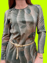 Charger l'image dans la galerie, Robe vintage Florentine - Imprimé moucheté kaki et beige. Taille S, 36, 38. Jean Delfin. Fabriqué en France.