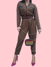 Charger l'image dans la galerie, Combinaison vintage Émie - Bi-matière. Taille M, 38, 40. Made in USA. Coton