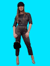 Charger l'image dans la galerie, Combinaison vintage Natasha - A rayures dorées. Taille S, 36, 38. Fabriqué en France