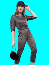 Charger l'image dans la galerie, Combinaison vintage Natasha - A rayures dorées. Taille S, 36, 38. Fabriqué en France