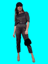 Charger l'image dans la galerie, Combinaison vintage Natasha - A rayures dorées. Taille S, 36, 38. Fabriqué en France