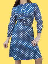 Charger l'image dans la galerie, Robe vintage Marina - Bleu à pois blancs. Taille XS, 34, 36. Le signe de Paris. Fabriqué en France