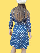 Charger l'image dans la galerie, Robe vintage Marina - Bleu à pois blancs. Taille XS, 34, 36. Le signe de Paris. Fabriqué en France