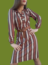 Charger l'image dans la galerie, Robe vintage Maurine - Col Chemisier rt rayures. Taille M, 38, 40