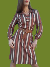 Charger l'image dans la galerie, Robe vintage Maurine - Col Chemisier rt rayures. Taille M, 38, 40