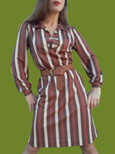 Charger l'image dans la galerie, Robe vintage Maurine - Col Chemisier rt rayures. Taille M, 38, 40