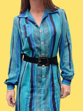Charger l'image dans la galerie, Robe vintage Sophia - Rayures verticales. Taille M, 38, 40. Coutureine. Made in France