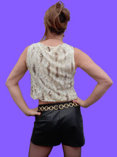 Charger l'image dans la galerie, Top vintage Salomé - A sequins nacré, écru et bronze léopard. Taille S, 36, 38. Hand made in France.
