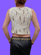 Charger l'image dans la galerie, Top vintage Salomé - A sequins nacré, écru et bronze léopard. Taille S, 36, 38. Hand made in France.