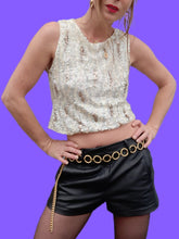 Charger l'image dans la galerie, Top vintage Salomé - A sequins nacré, écru et bronze léopard. Taille S, 36, 38. Hand made in France.