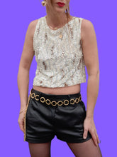 Charger l'image dans la galerie, Top vintage Salomé - A sequins nacré, écru et bronze léopard. Taille S, 36, 38. Hand made in France.