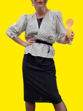 Charger l'image dans la galerie, Robe vintage Juliette - Effet de superposition. Basque noire en lurex argentée. Taille M, 38, 40. C&A.