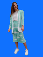 Charger l'image dans la galerie, Ensemble vintage Gyna - Jupe plissée & Veste fine à rayures fleuries et irisées. Taille L, 40, 42. Made in France