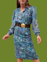 Charger l'image dans la galerie, Ensemble vintage Jenny - Blouse et jupe motif cachemire vert & bleu pétrole. Taille M, 38, 40. Markwald