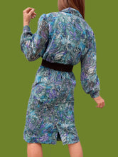 Charger l'image dans la galerie, Ensemble vintage Jenny - Blouse et jupe motif cachemire vert & bleu pétrole. Taille M, 38, 40. Markwald