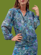 Charger l'image dans la galerie, Ensemble vintage Jenny - Blouse et jupe motif cachemire vert & bleu pétrole. Taille M, 38, 40. Markwald