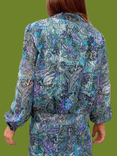 Charger l'image dans la galerie, Ensemble vintage Jenny - Blouse et jupe motif cachemire vert & bleu pétrole. Taille M, 38, 40. Markwald