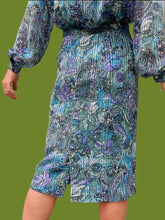 Charger l'image dans la galerie, Ensemble vintage Jenny - Blouse et jupe motif cachemire vert & bleu pétrole. Taille M, 38, 40. Markwald