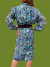 Charger l'image dans la galerie, Ensemble vintage Jenny - Blouse et jupe motif cachemire vert & bleu pétrole. Taille M, 38, 40. Markwald
