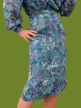 Charger l'image dans la galerie, Ensemble vintage Jenny - Blouse et jupe motif cachemire vert & bleu pétrole. Taille M, 38, 40. Markwald