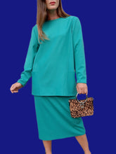 Charger l'image dans la galerie, Ensemble vintage Luna - Pull et Jupe verts émeraude. Taille XXL, 44, 46