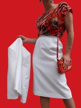 Charger l'image dans la galerie, Ensemble vintage Naomie - Blanc, imprimé chevrons. Taille S, 36, 38. Fabriqué en France.