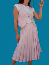 Charger l'image dans la galerie, Ensemble vintage Linda - Jupe lis soleil et gilet rose et blanc. Taille M, 38, 40
