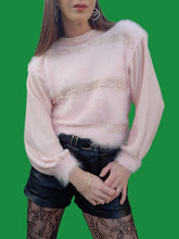 Charger l'image dans la galerie, Pull vintage Charline - Laine et mohair rose. Taille M, 38, 40. Tricoté main.