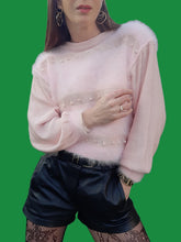 Charger l'image dans la galerie, Pull vintage Charline - Laine et mohair rose. Taille M, 38, 40. Tricoté main.