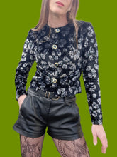 Charger l'image dans la galerie, Gilet vintage Andréa - En velours fleuri gris et vert. Taille S, 36, 38.