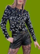 Charger l'image dans la galerie, Gilet vintage Andréa - En velours fleuri gris et vert. Taille S, 36, 38.