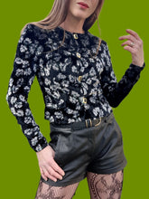 Charger l'image dans la galerie, Gilet vintage Andréa - En velours fleuri gris et vert. Taille S, 36, 38.