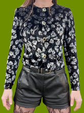 Charger l'image dans la galerie, Gilet vintage Andréa - En velours fleuri gris et vert. Taille S, 36, 38.