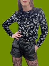 Charger l'image dans la galerie, Gilet vintage Andréa - En velours fleuri gris et vert. Taille S, 36, 38.