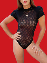 Charger l'image dans la galerie, Body vintage Sophia - Dentelle noire. Col haut. Taille S, 36, 38.