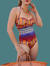 Charger l'image dans la galerie, Maillot de Bain vintage Emmy - Imprimé ethnique. Taille M, 38, 40. Bonnet E. Feba.