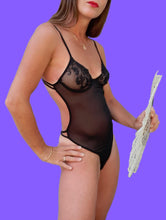 Charger l'image dans la galerie, Body Sarah - Lingerie. Tulle transparent noir. Balconnet. Taille XS, 34, 36. Bonnet B.