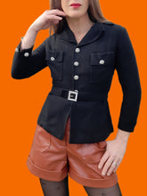 Charger l'image dans la galerie, Veste vintage Maud - A boutons bijoux en strass et ceinture assortie. Taille XS, 34, 36. Simone Maicen. Saint Etienne